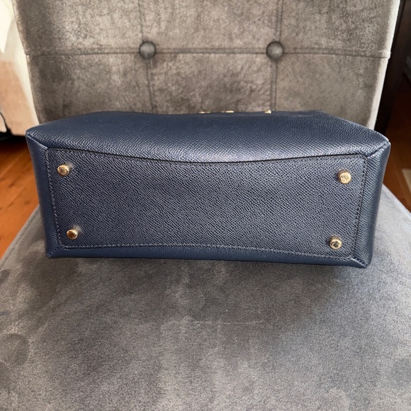 Coach Midnight Blue Leather Mini Lillie Carryall Handbag Gold Hardware - Picture 5 of 8